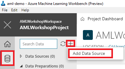 Azure Machine Learning Workbench Add Data Source